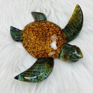 John Gibbons Handmade Glass Sea Turtle Sculpture - Amber and Sahara